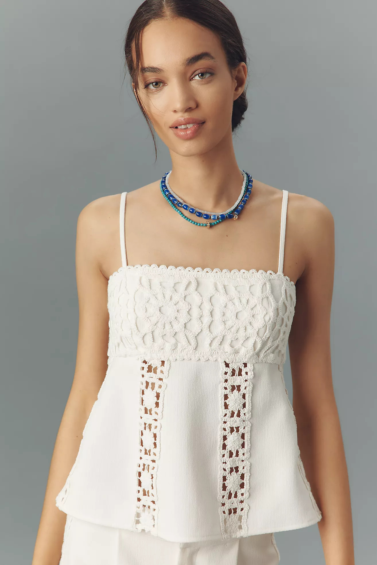 BLITHE Linen Blend Crochet Tank | Anthropologie (US)