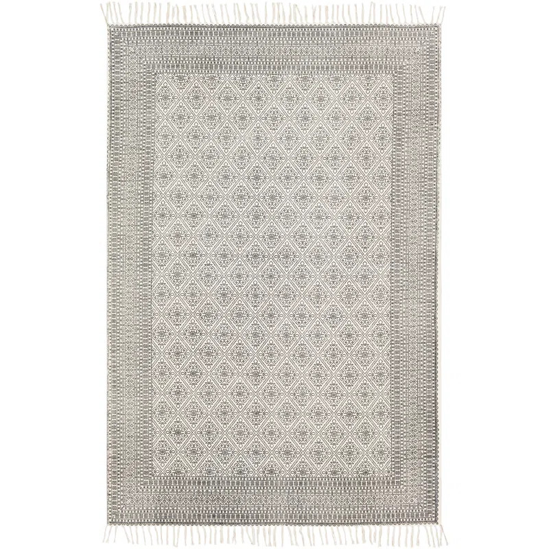 Macedonia Bohemian Handwoven Flatweave Cotton Black/Khaki Area Rug | Wayfair North America