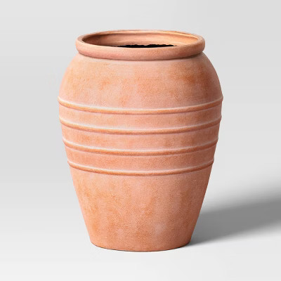 Classic Ribbed Composite Indoor Outdoor Planter Pot 16"x16" Terracotta Pink - Threshold™ | Target