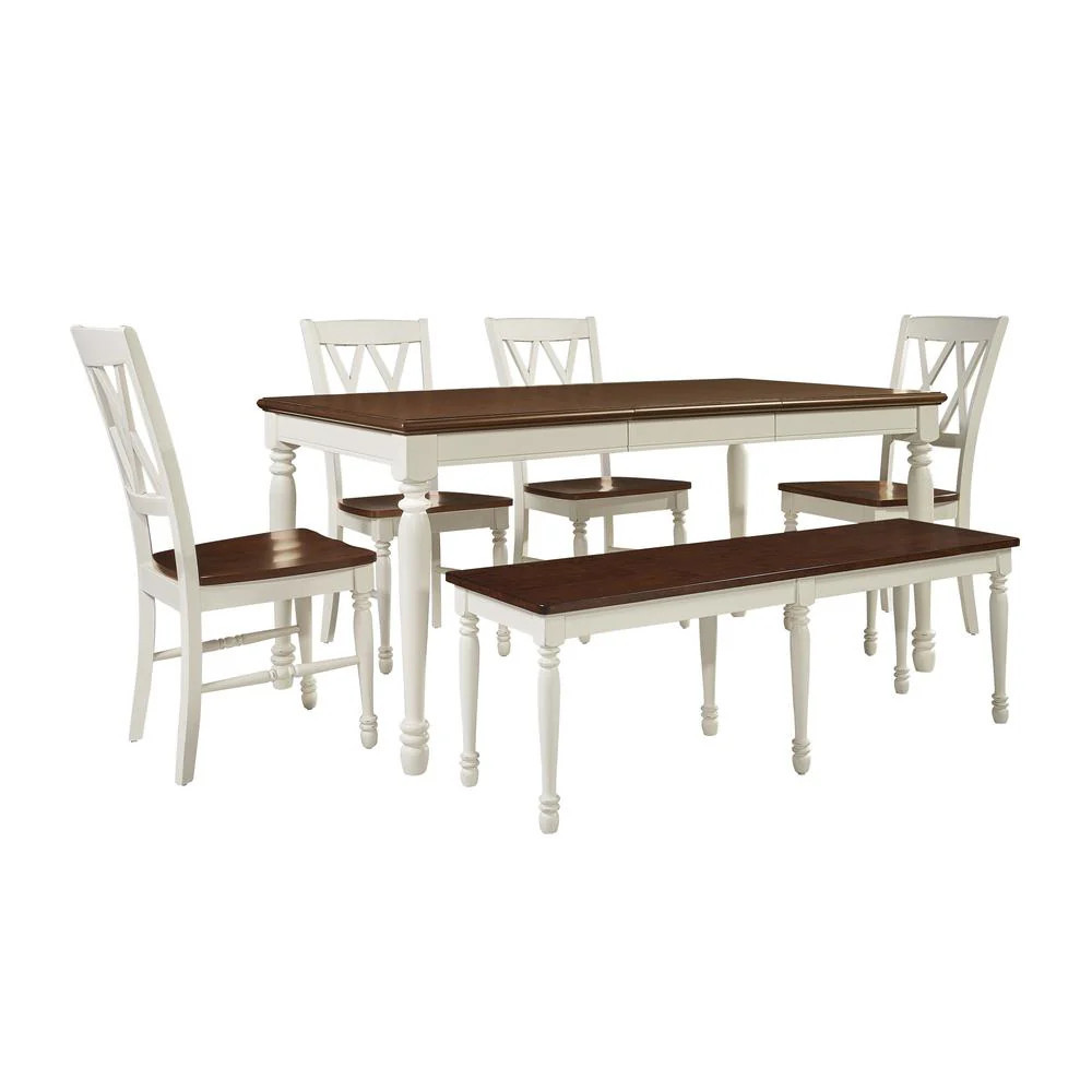 Shelby 6 Piece Dining Set Distressed White - Table, Bench, & 4 Chairs | Shop Simon