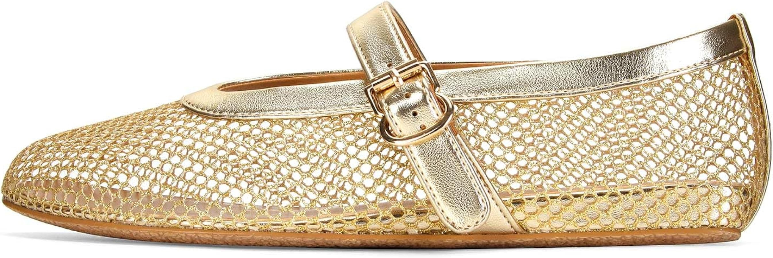 MICIFA Women's Mesh Ballet Flats Fishnet Ballerina Flats Buckle Strap Mary Jane Flats Causal Dail... | Amazon (US)