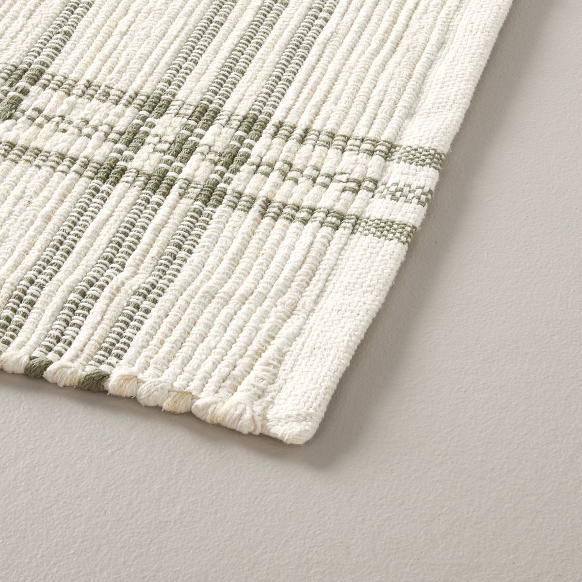 Tri-Stripe Plaid Handmade Woven Area Rug Green/Cream - Hearth & Hand™ with Magnolia | Target