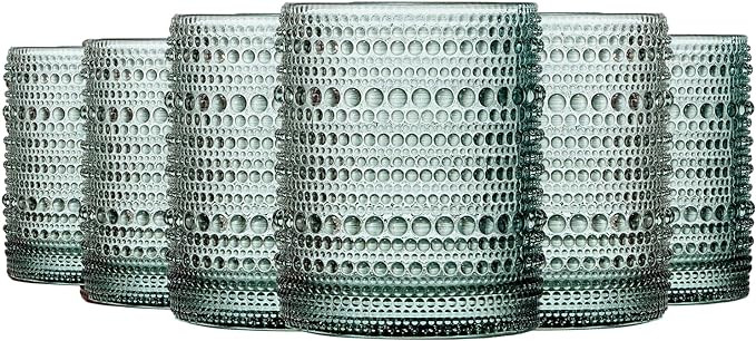 Sage Green Hobnail Drinking Tumbler | Set of 6 | 11 OZ Bubble Design Vintage Glassware, Beverage ... | Amazon (US)
