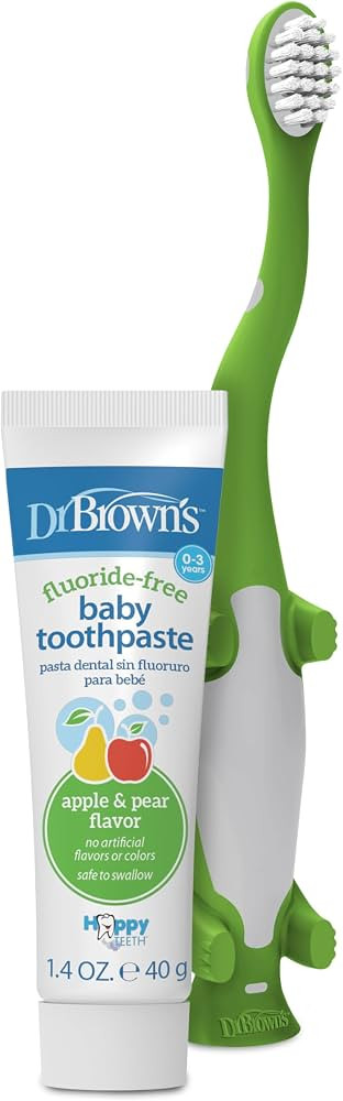 Dr. Brown's Baby and Toddler Toothbrush Set, Green Dinosaur with Apple Pear Flavor Toothpaste | Amazon (US)