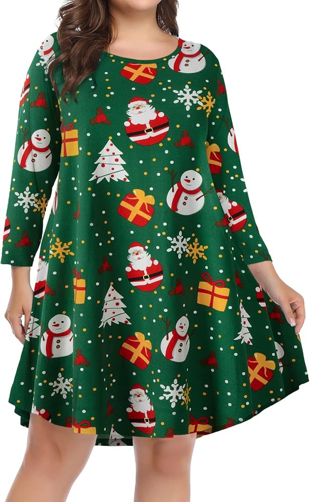 BELAROI Womens Fall Dresses 3/4 Sleeve Plus Size Casual Swing Loose Tunic Dress with Pockets | Amazon (US)