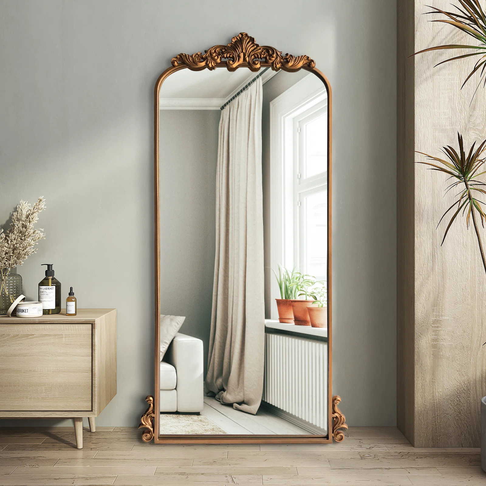 French Baroque Full Length Mirror, Ornate Gold Arch Floor Mirror for Bedroom, | Wayfair North America