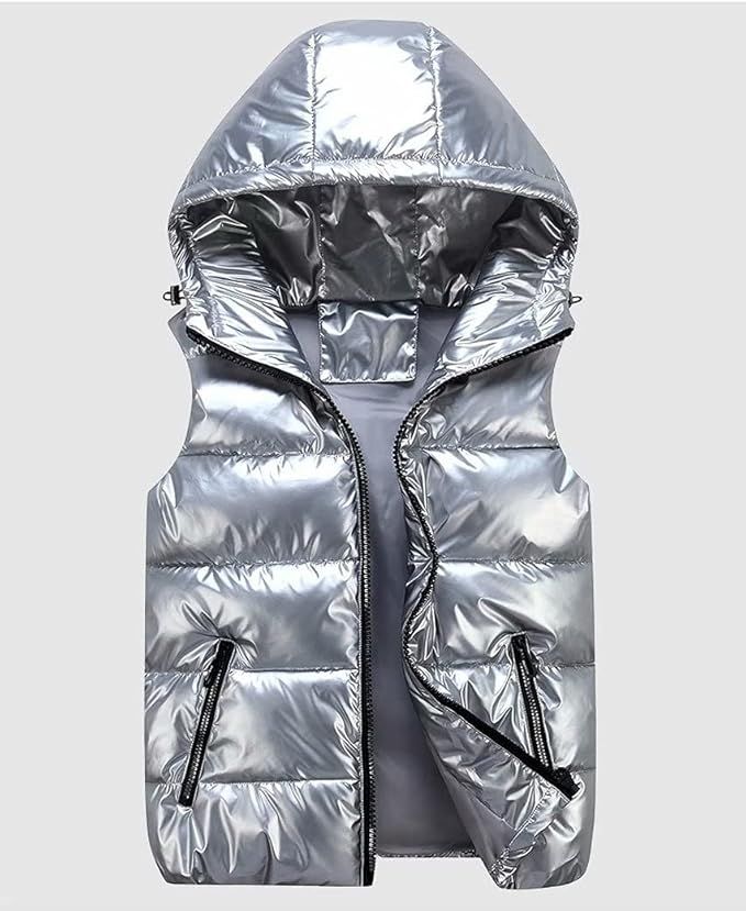 Hooded Shiny Insulated Puffer Vest Women Winter Padded Sleeveless Down Puffer Jacket | Amazon (US)