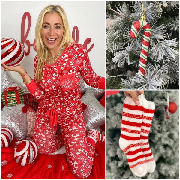 Monogram Candy Cane Pajama Set | I Love Jewelry