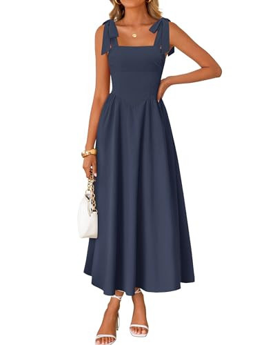 ZESICA Women's Summer Spaghetti Strap Maxi Dress 2026 Tie Shoulder Square Neck Flowy Wedding Gues... | Amazon (US)