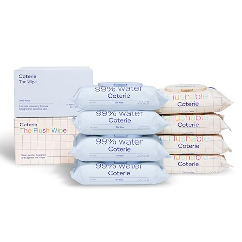 Coterie Baby Wipes & Flushable Toddler Wipes Set | 4 Packs Baby Wipes (224ct) + 4 Packs Flushable Toddler Wipes (224ct) | Hypoallergenic, Safe for Sensitive Skin, 99% Water, Plant-Based, Eczema Safe | Amazon (US)