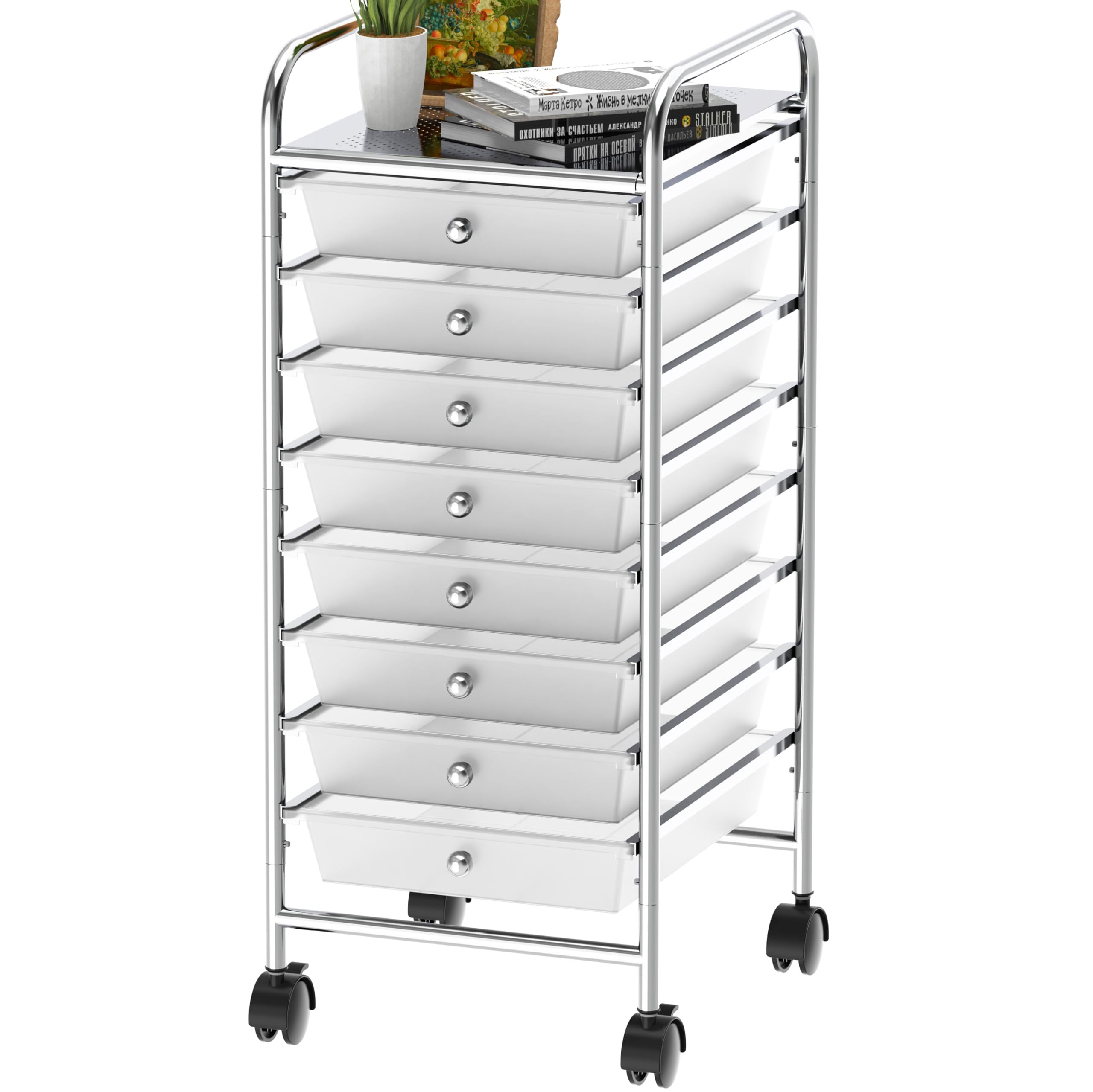 Simple Houseware Utility Cart with 8 Drawers Rolling Storage Art Craft Organizer, Chrome | Amazon (US)