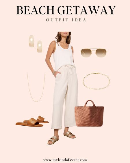 I love this beach ready outfit idea. These Evereve Linen Blend Pants are exactly what you need to stay cool this summer. Add a chic tote and gold accessories to complete the look. #LTKStyleTip #LTKShoeCrush

#LTKSeasonal