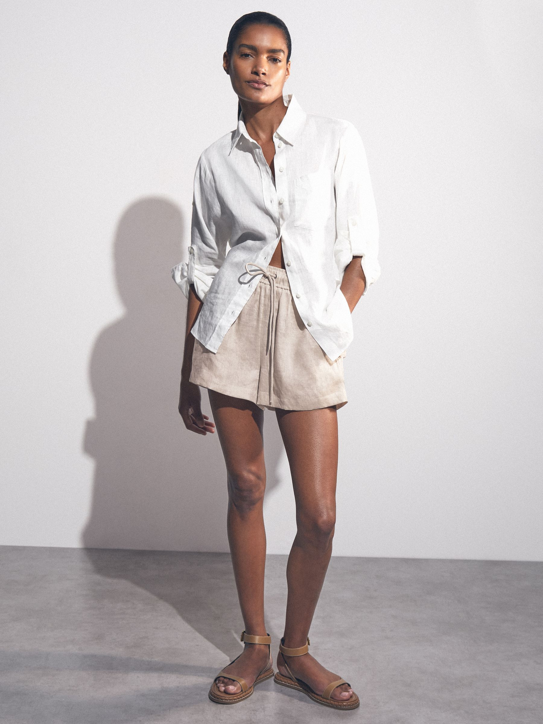 Reiss Linen-Blend Drawstring Shorts in Neutral - REISS | Reiss UK