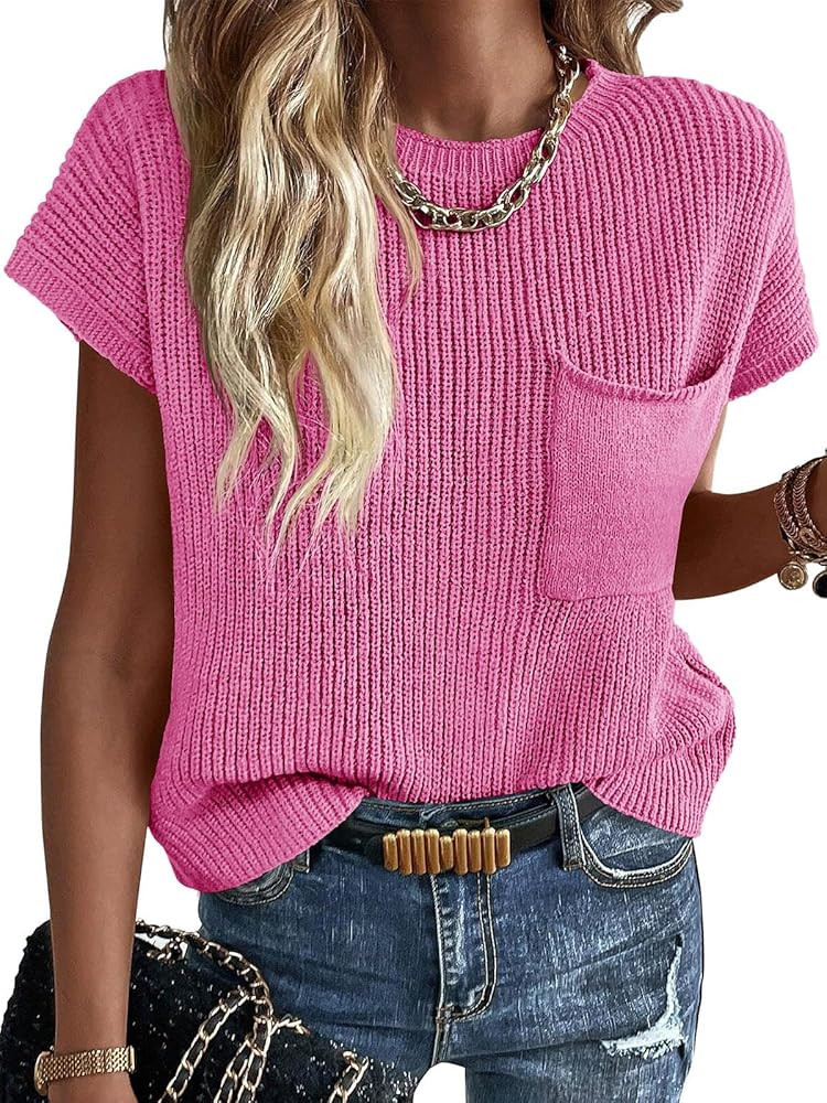 Imily Bela Summer Fall Short Sleeve Sweater for Women 2026 Crew Neck Ribbed Knit Vests Trendy Pul... | Amazon (US)