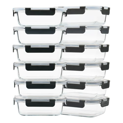 GULFLIN 12 Pack 22oz Glass Meal Prep Containers, Food Storage Containers with Lids, Air-Tight, Leak-Resistant, Freezer to Microwave Safe - Grey Set | Amazon (US)