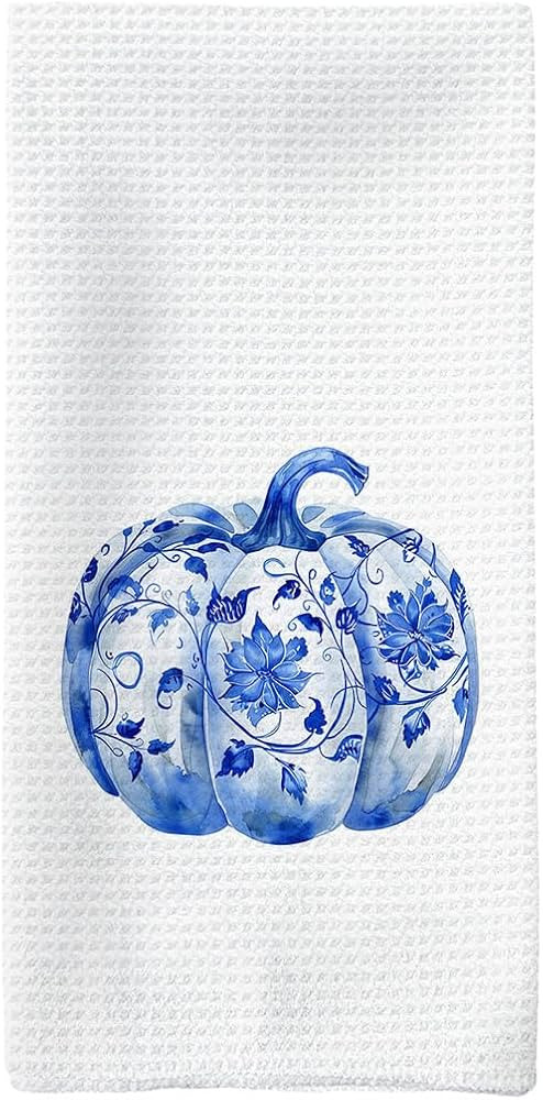 Fall Kitchen Towels - Blue and White Porcelain Pumpkin Design, Chinoiserie Decor Hand Towels, Far... | Amazon (US)