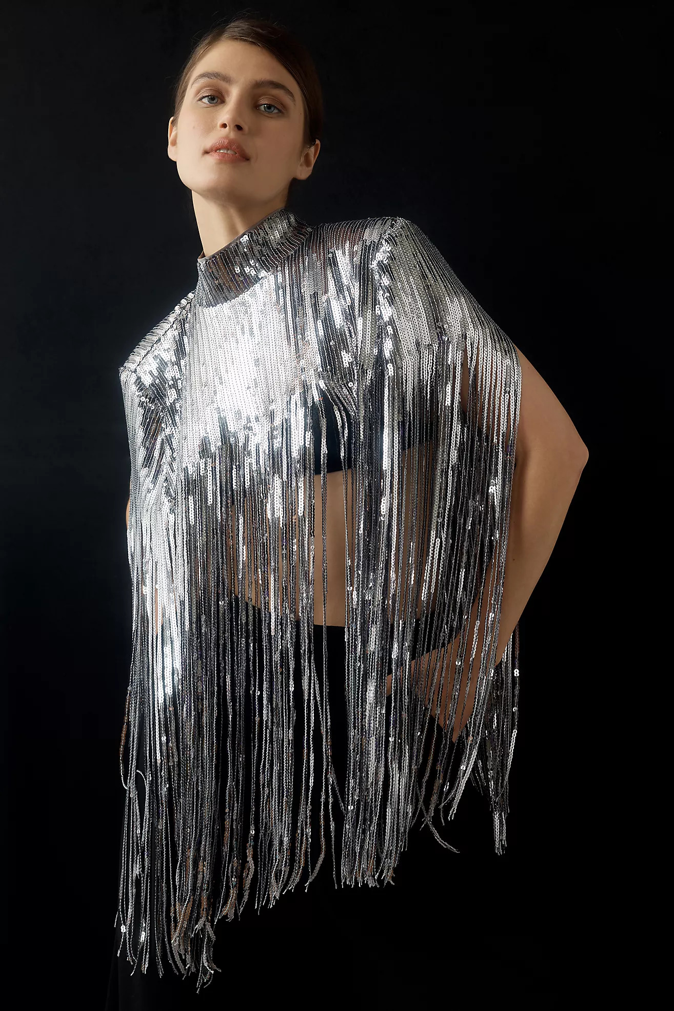 Flat White Sequin Fringe Cape | Anthropologie (US)
