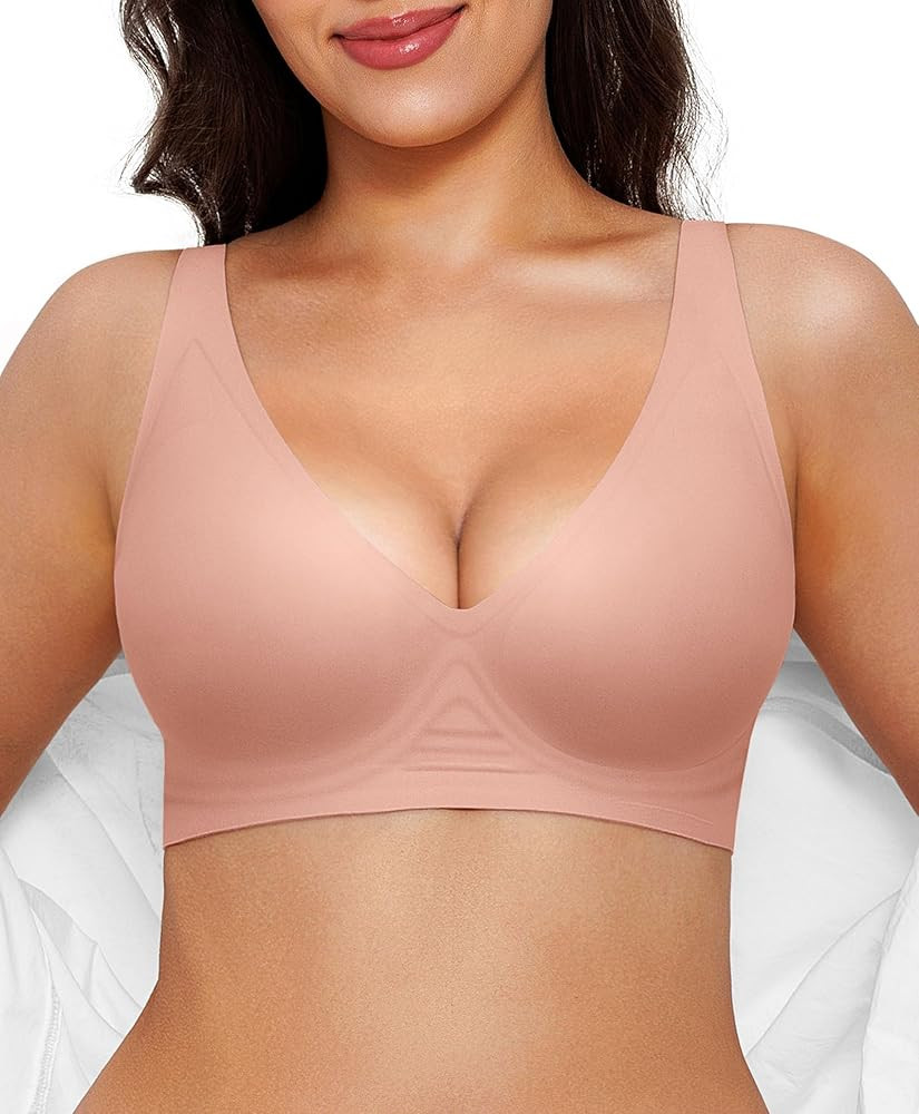 Popilush Wireless Bras Women Seamless No Underwire Push Up Bra Supportive Deep V Bralette Everyda... | Amazon (US)