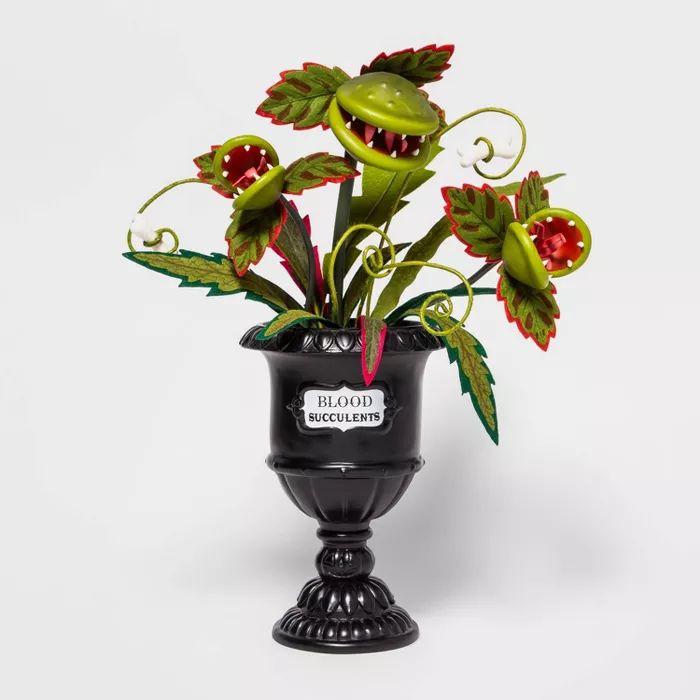 24" Ghoulish Garden Blood Succulents Faux Halloween Creepy Venus Fly Trap with Black Planter - Hy... | Target
