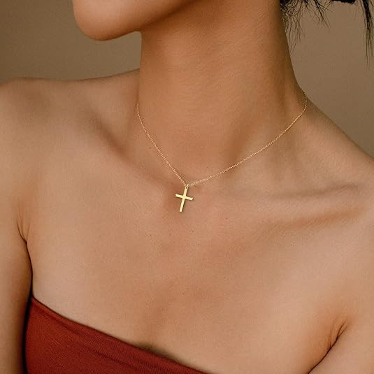 Moodear Cross Necklace for Women - Dainty 14K Gold Plated/Sterling Silver Layered Cross Pendant S... | Amazon (US)