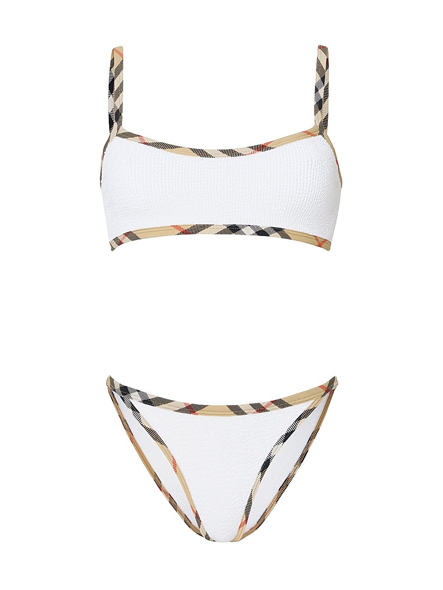 Women's Burberry x Hunza G Tyler Check Trim Bikini - White | Saks Fifth Avenue
