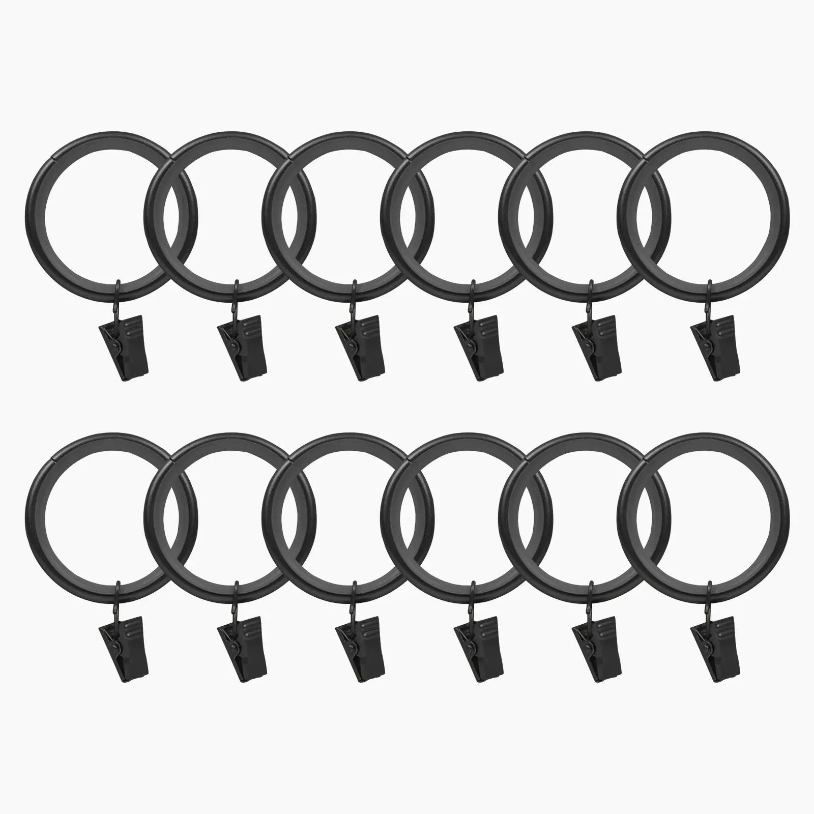 Jaylon Quiet-Glide Curtain Clip Rings (Pack of 12) - Black / 1-1/2 inches | TWOPAGES