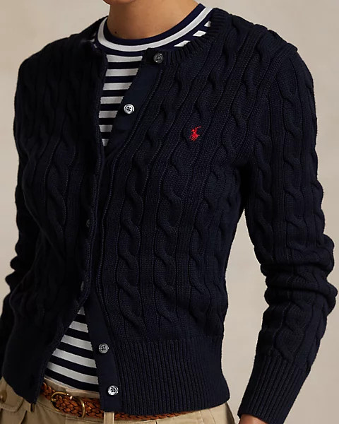 Cable-Knit Cotton Crewneck Cardigan | Ralph Lauren (UK)