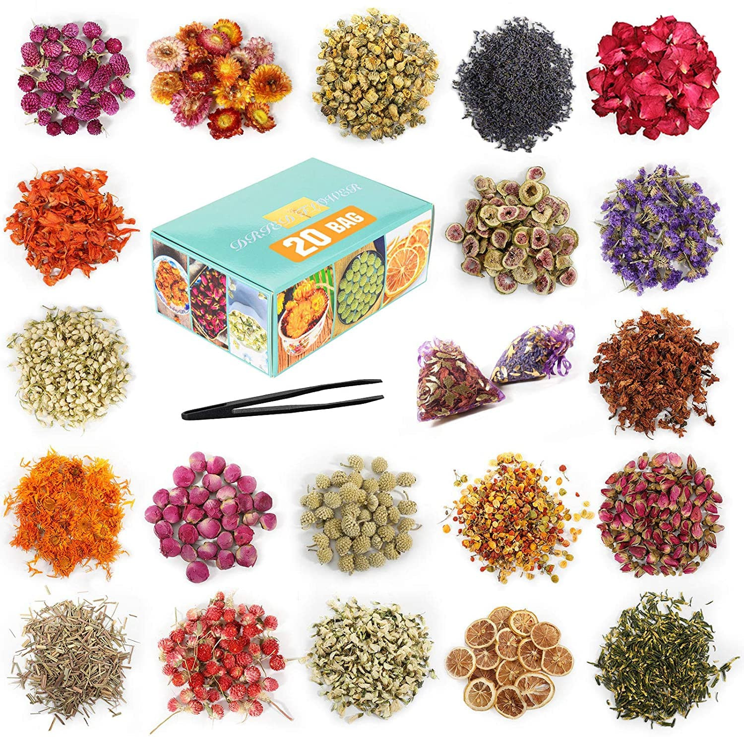 20 Bags Dried Flowers,100% Natural Dried Flowers Herbs Kit for Soap Making, DIY Candle Making,Bat... | Amazon (US)