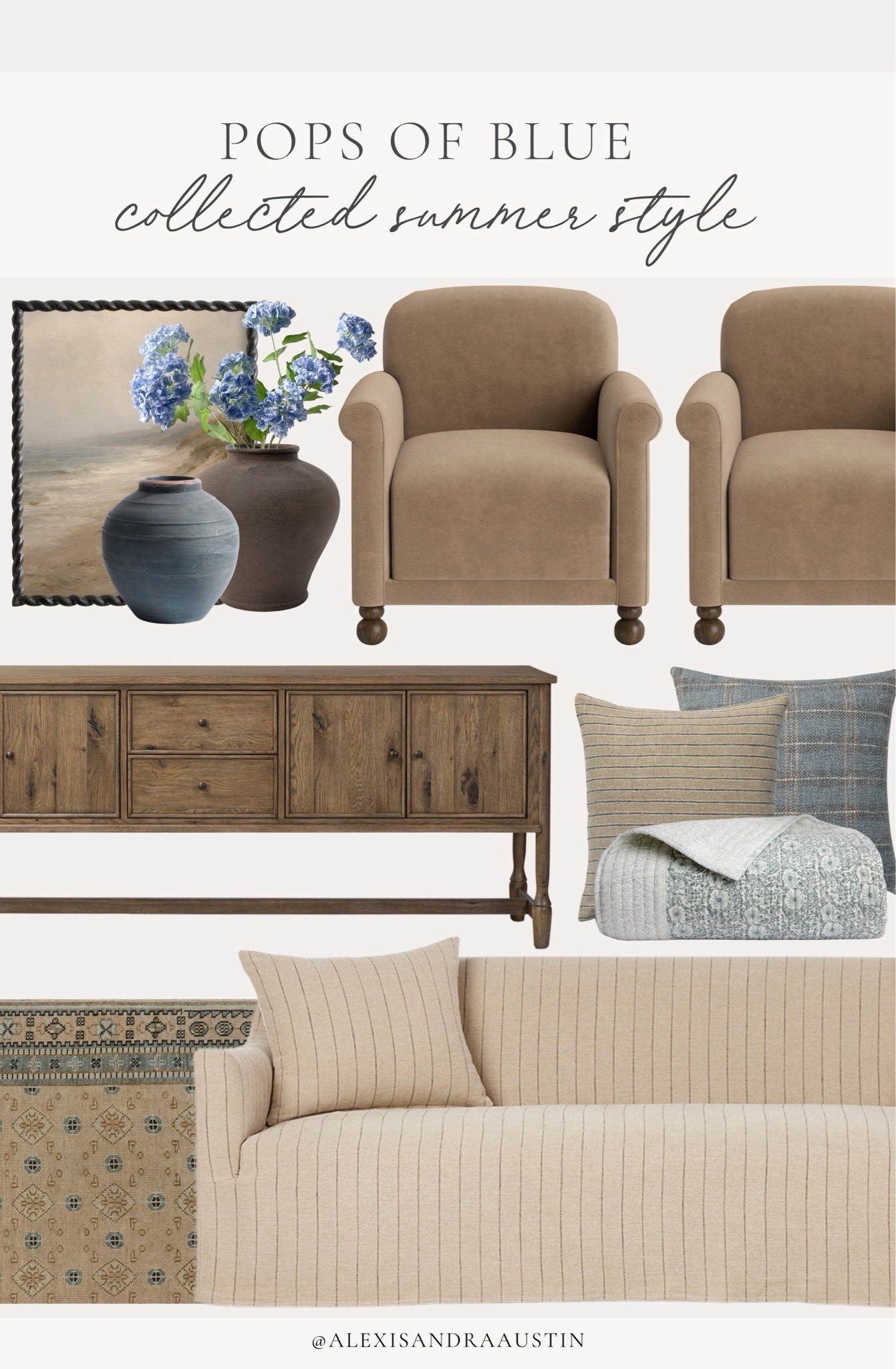 Rounding up all of my seasonal favorites with a pop of blue! Loved incorporating this fresh color this season with a collected style. 

Home finds, neutral home inspo, collected style, furniture favorites, neutral wood tones, summer refresh, living room refresh, bright and airy, pops of blue, neutral decor accent, wall art, faux florals, vase favorites, cozy accent chair, throw pillow, cozy quilt, bedding refresh, sideboard details, vintage style area rug, upholstered sofa, Wayfair, McGee and Co, found it on Amazon, Lumens, Perigold, Etsy, Pottery Barn style, Lulu and Georgia, shop the look!

#LTKSeasonal #LTKHome