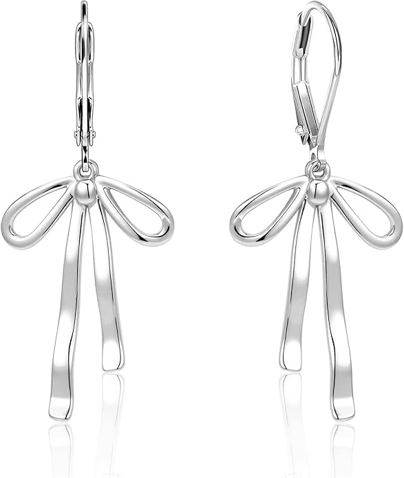 Gold/Silver Bow Earrings for Women Cute Dainty Ribbon Bow Drop dangle Earrings Trendy Lightweight... | Amazon (US)