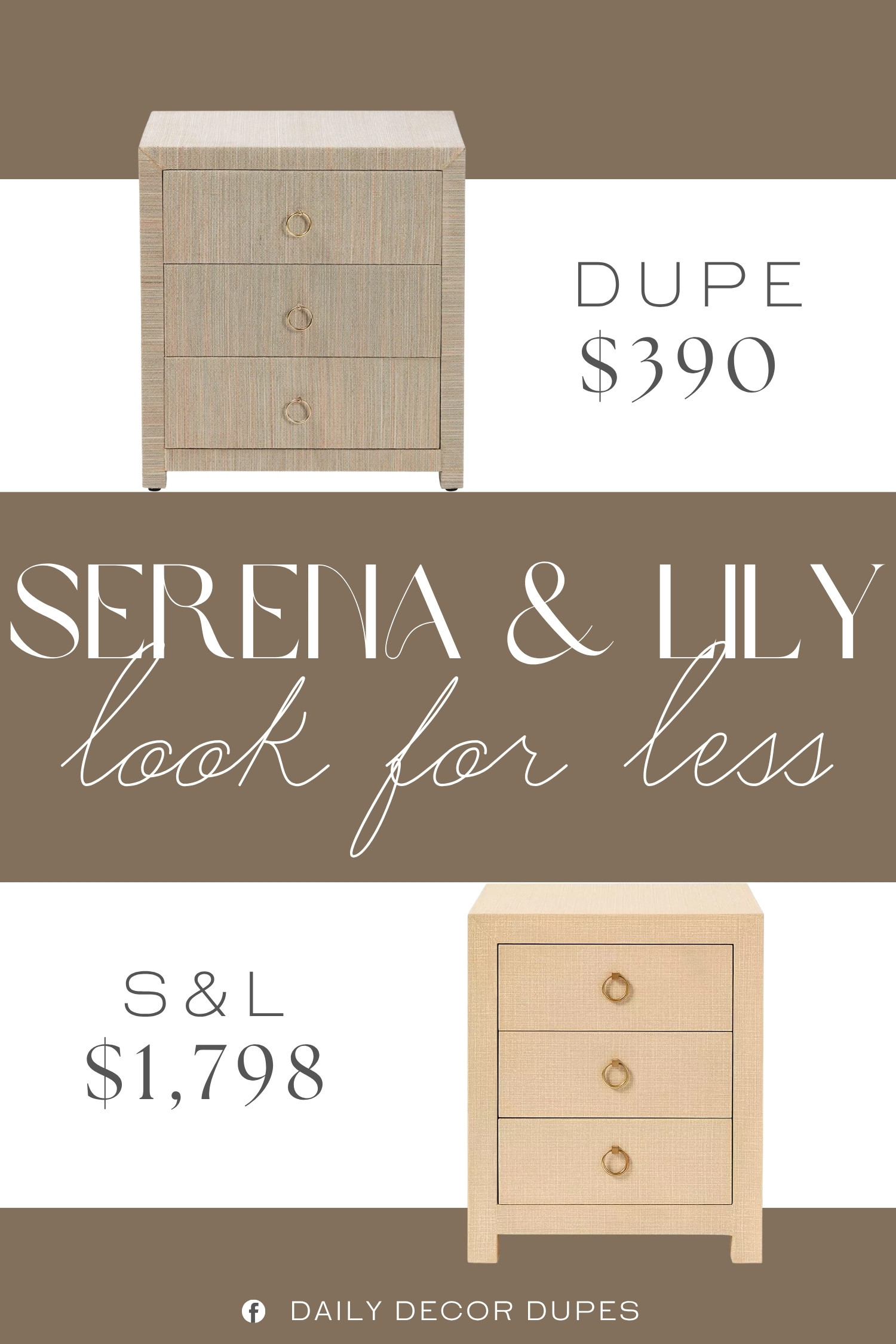 The Serena & Lily Driftway 3-Drawer Nightstand brings a light woven finish, clean lines, and rounded brass hardware to the bedroom for a soft coastal-inspired aesthetic. Three drawers provide practical bedside storage for books, chargers, linens, and everyday essentials while the neutral finish blends easily with coastal, transitional, cottage, and modern bedroom decor. At around $390, a similar style makes it easier to create that refined, textured nightstand look without the $1,798 price tag. 🛏️✨🤍

Home more affordable option find similar look for less budget friendly affordable cheap cheaper beautiful pretty. Clearance sale coupon code discount code promo code luxury Inspo inspiration inspired by idea ideas Love like these? I share multiple every day in my FB group.
#SerenaAndLilyInspired #DriftwayNightstand #ThreeDrawerNightstand #WovenNightstand #RattanNightstand #CoastalBedroom #BedroomFurniture #BedsideTable 

 #LTKHome