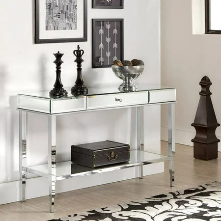 Chelsea Lane Pacey Mirrored Sofa Table with Metal Frame, Chrome | Walmart (US)