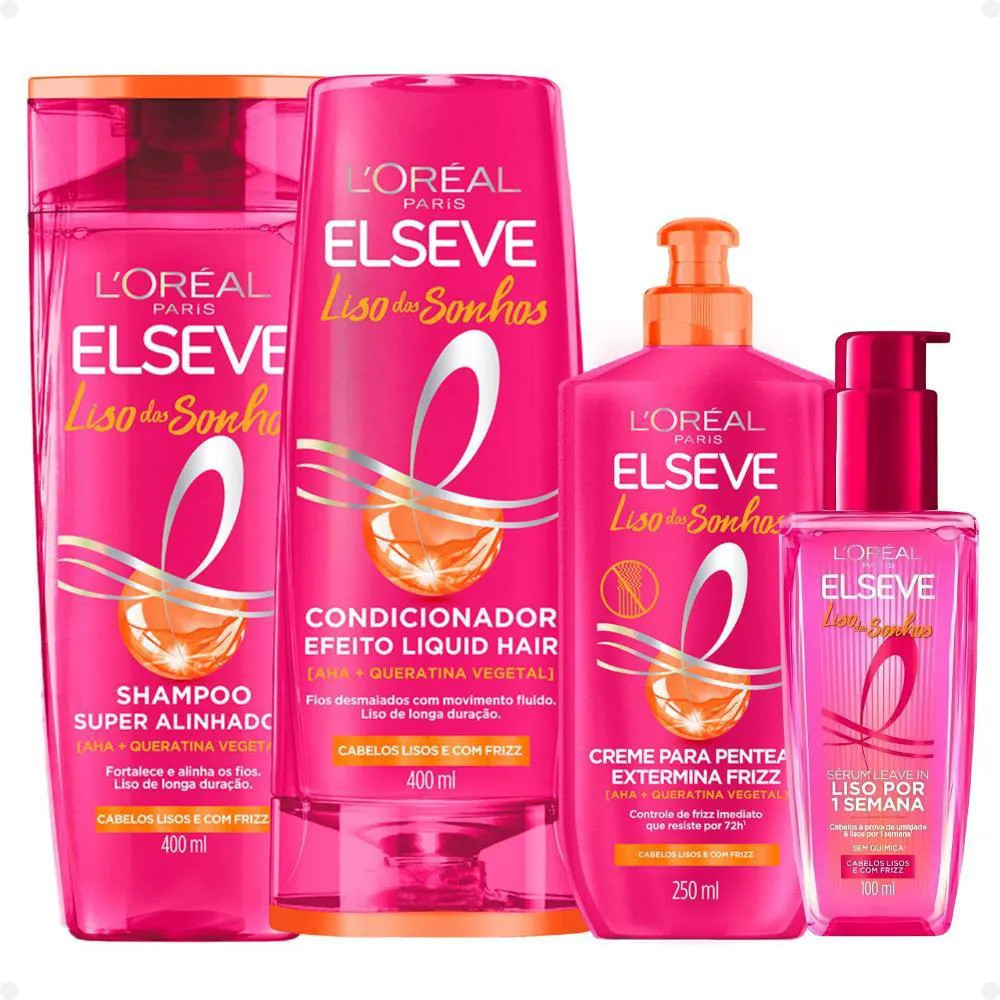 Kit Elseve Liso Dos Sonhos: Shampoo, Condicionador 400Ml, Creme Para Pentear E Sérum Leave-In | DrogaRaia (BR)