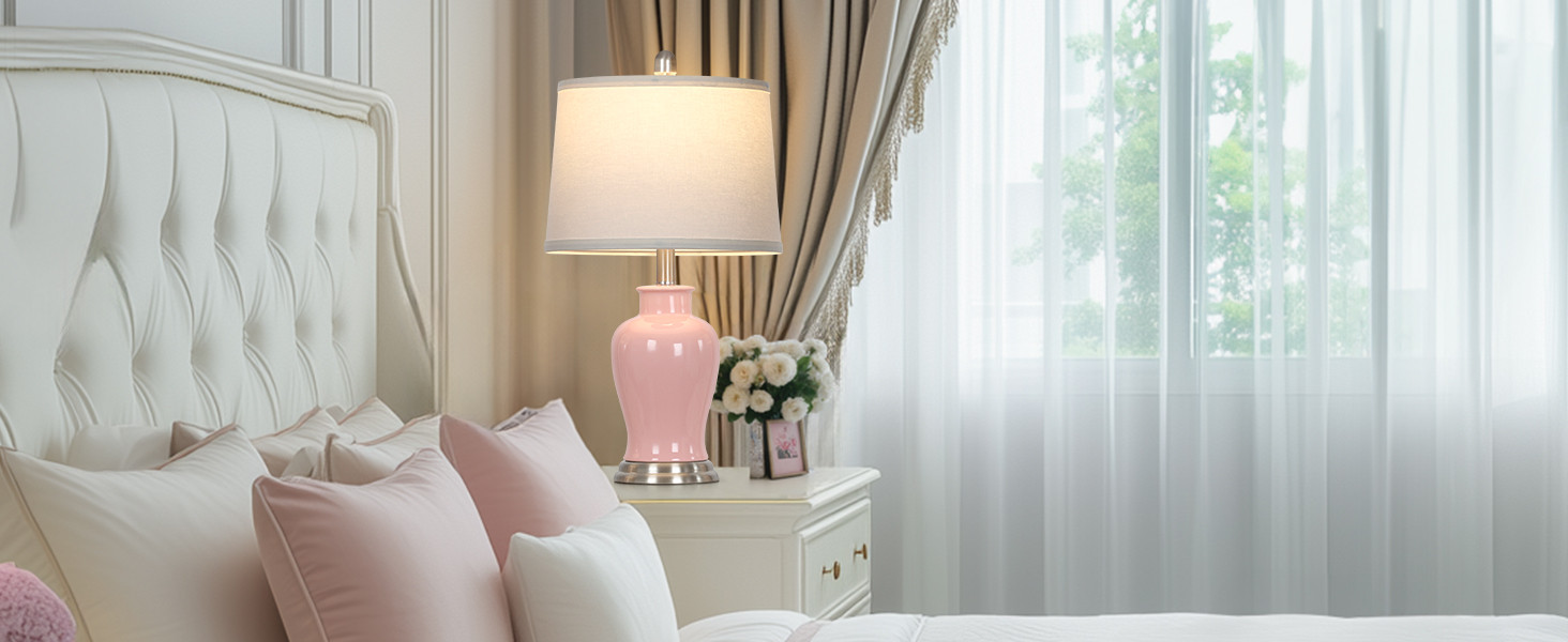 23" Ceramic Table Lamps Set of 2, Modern Ceramic Lamps for Living Room, Cute Bedside Lamps with G... | Amazon (US)