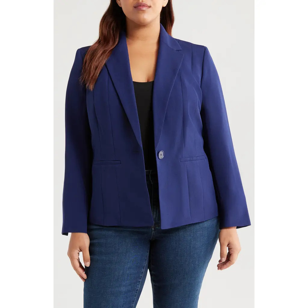 KASPER One Button Blazer in Kasper Navy at Nordstrom, Size 20W | Nordstrom