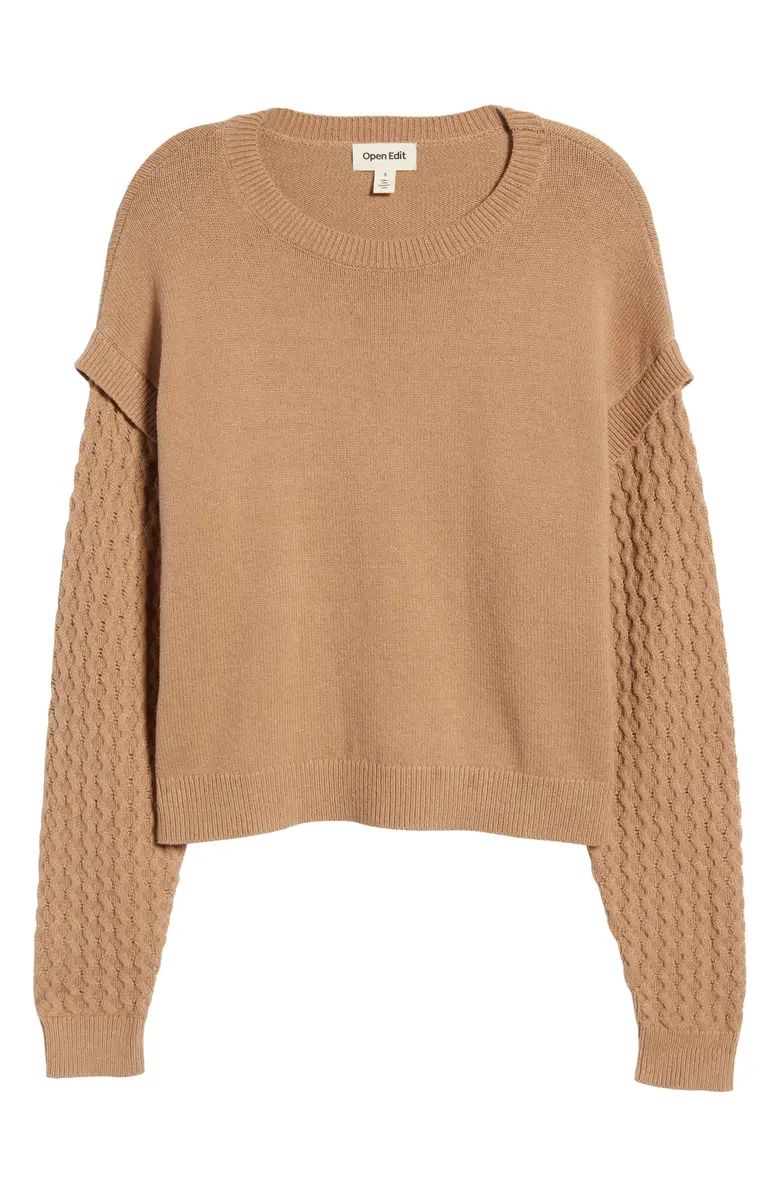 Open Edit Stitch Sleeve Cotton Blend Sweater | Nordstrom | Nordstrom