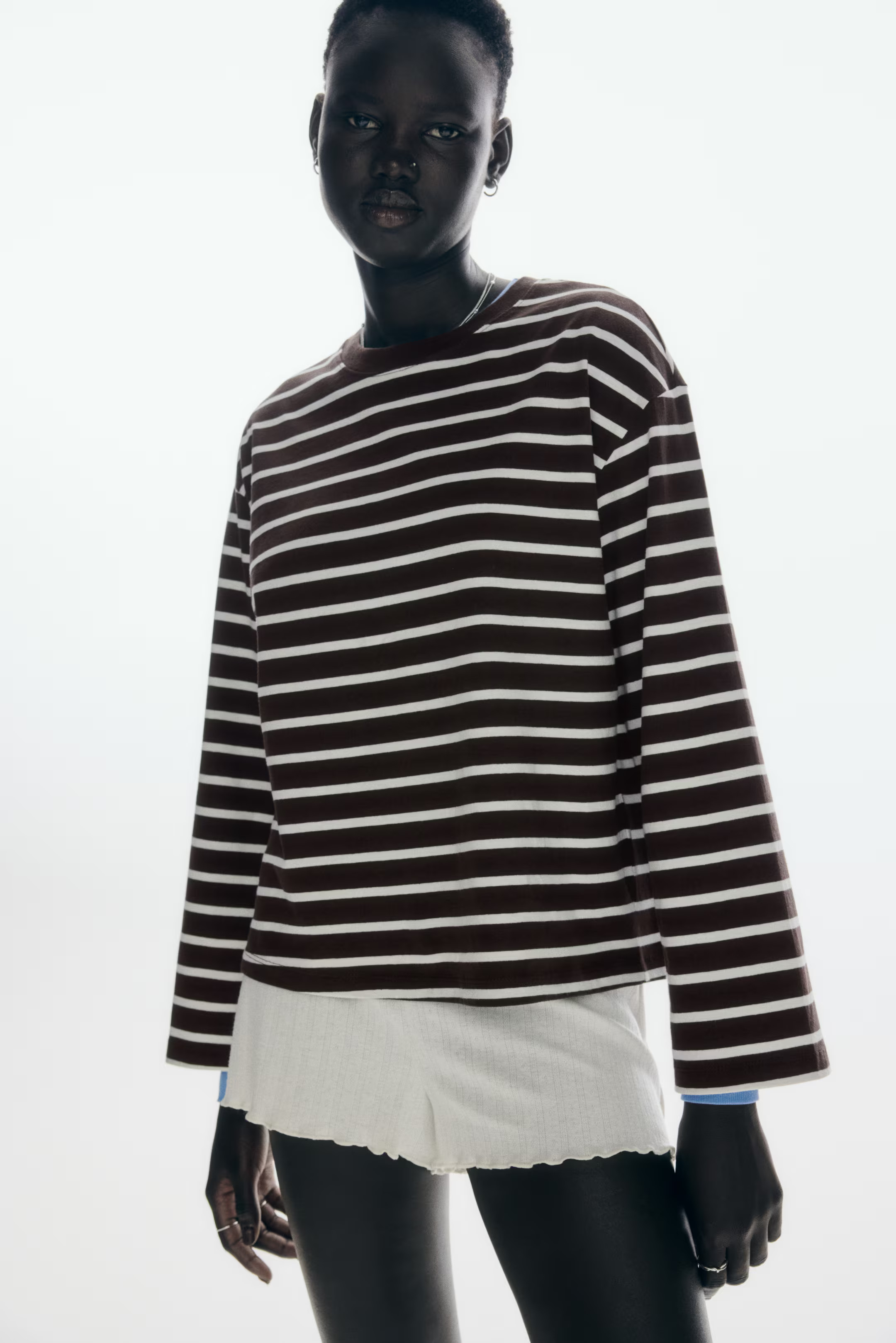Long-Sleeved Cotton Top - Dark red/striped - Ladies | H&M US | H&M (US + CA)