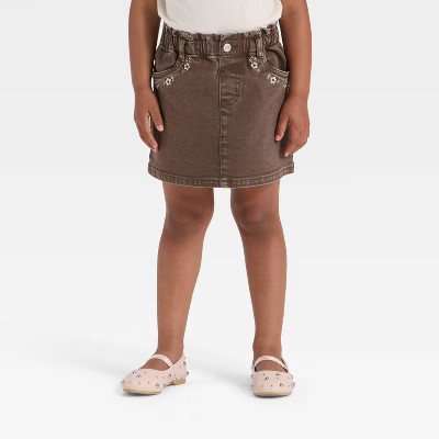 Toddler Girls' Floral Embroidery Denim Skirt - Cat & Jack™ Brown 5T | Target