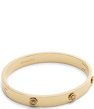 COACH Signature Tea Rose Bangle Bracelet - Shiny Gold | Dillard's