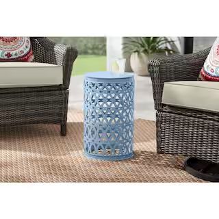Hampton Bay Surf Blue Metal 19.4 in. Outdoor Patio Garden Stool HD18107S - The Home Depot | The Home Depot