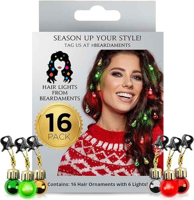 Beardaments Light Up Hair Lights - The Original Ornaments from, 16pc Colorful Christmas Hair Baub... | Amazon (US)
