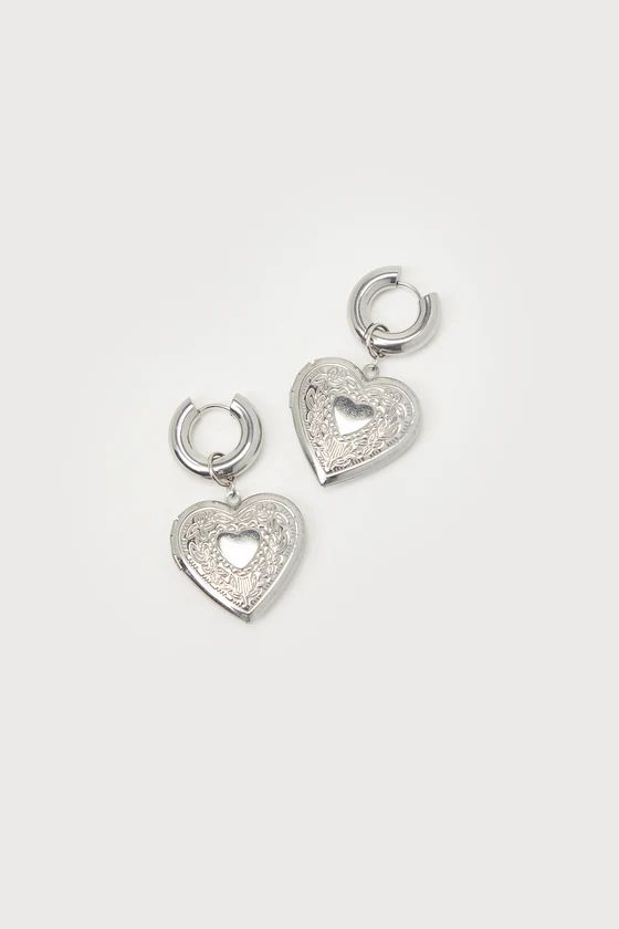 Dramatic Adoration Silver Hinged Hoop Heart Locket Earrings | Lulus (US)