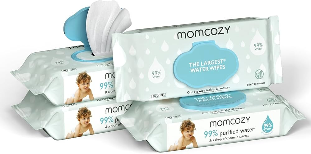 Baby Wipes, Momcozy Water Wipes-Extra Large Size Design, 99% Water Based Wipes & a Drop of Coconu... | Amazon (US)