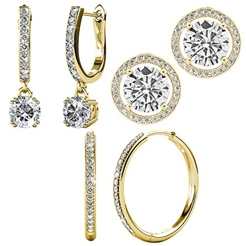 Cate & Chloe 18k Yellow Gold Earrings with Crystals Value Bundle - 3 Pairs - Bianca, Ariel, McKenzie… | Amazon (US)