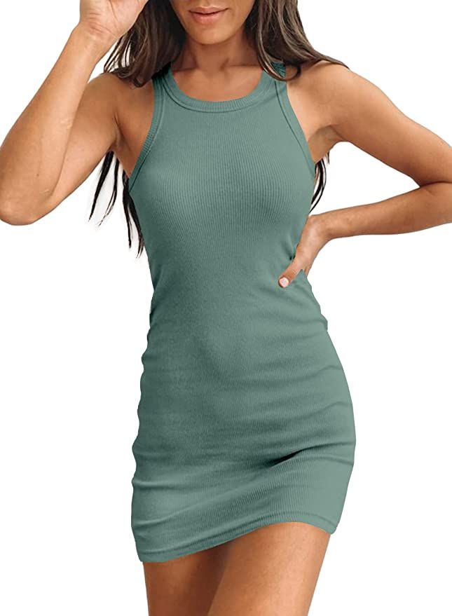 Valiamcep Women's Sexy Ribbed Tank Dress Slim Fit Sleeveless Mini Dresses | Amazon (US)