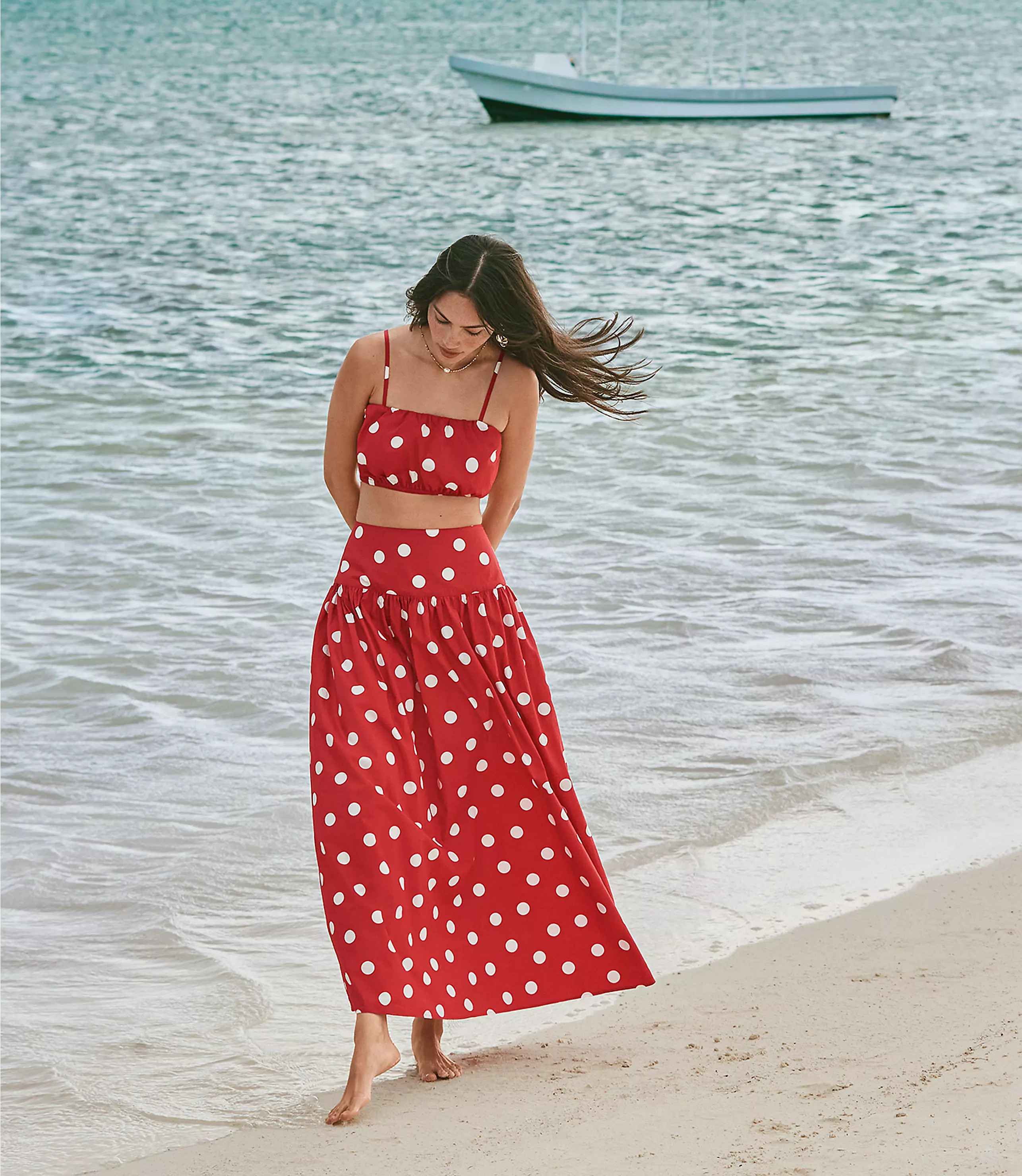 LOFT Beach Polka Dot Poplin Maxi Pocket Skirt | LOFT