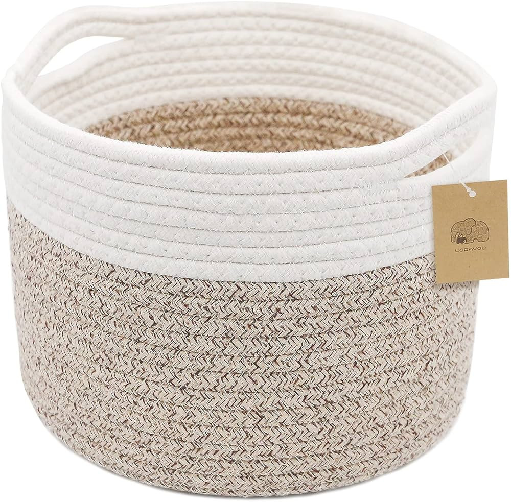 Small Rope Basket Round Woven Basket With Handle 9.5x9.5x7.1 in Cute Cotton Nursery Shelf Storage... | Amazon (US)