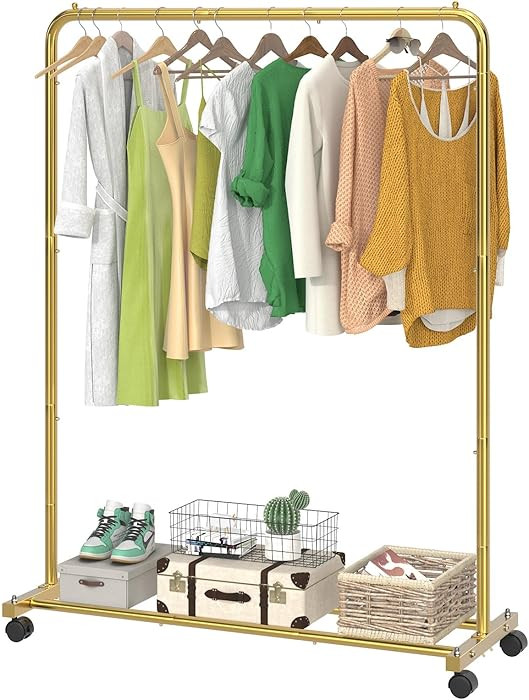 Simple Trending Standard Clothes Clothing Garment Rack with Storage Shelves, Rolling Clothes Orga... | Amazon (US)