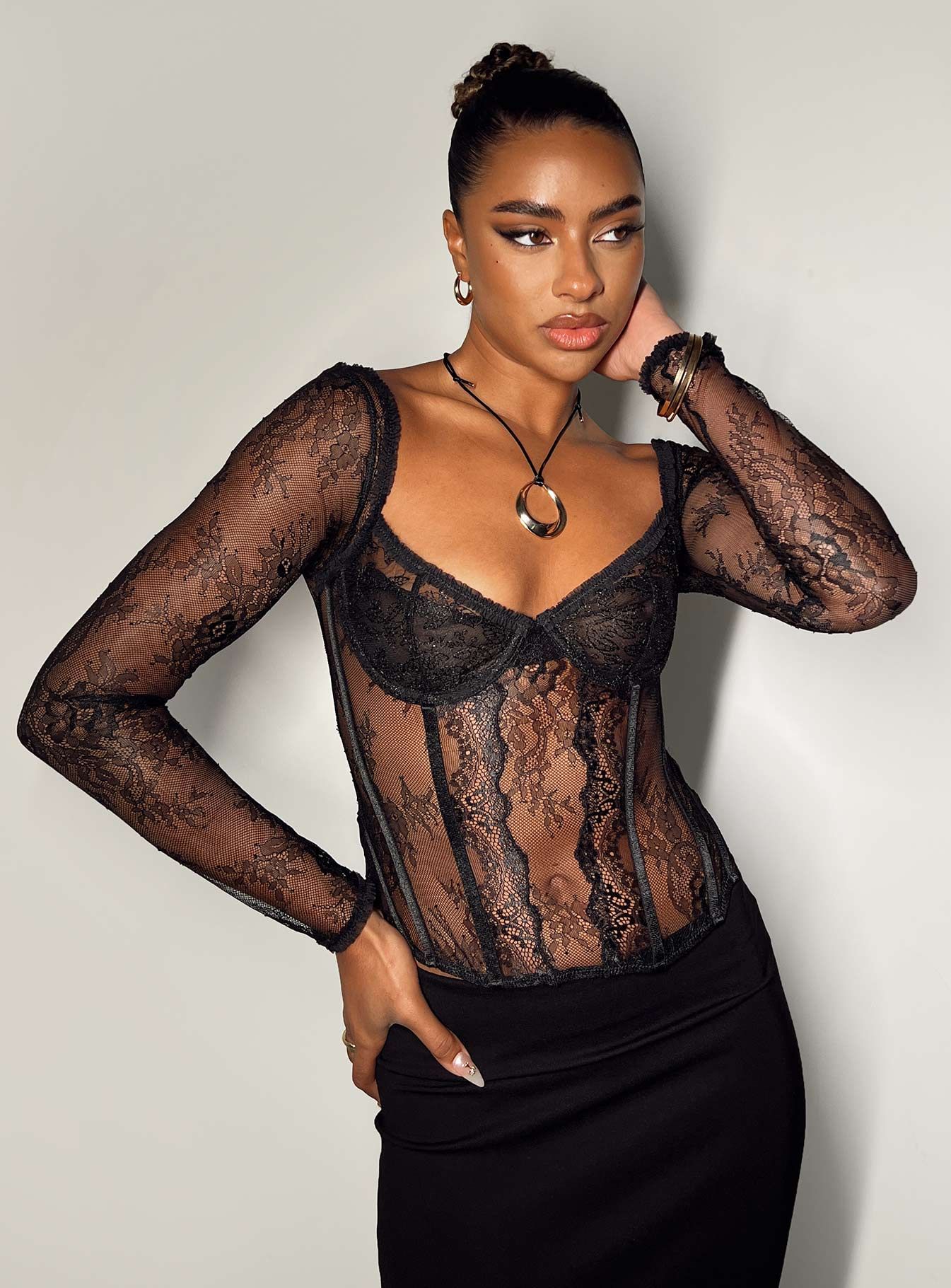 Some Like It Hot Long Sleeve Lace Corset Black | Princess Polly AU