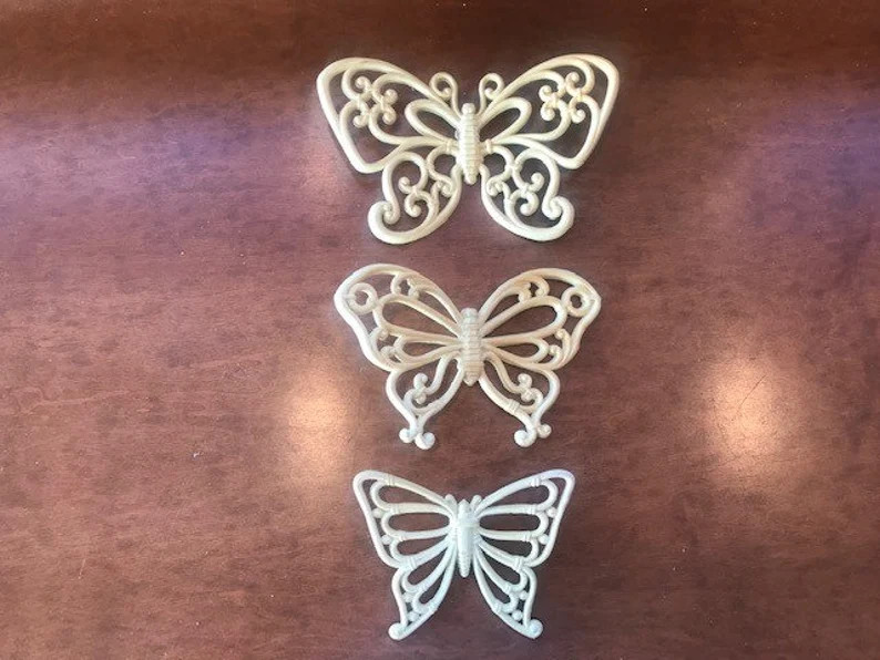 Set of 3 Vintage Homco Mid Century Faux Light Wicker Rattan Butterflies Wall Hanging | Etsy (Global)